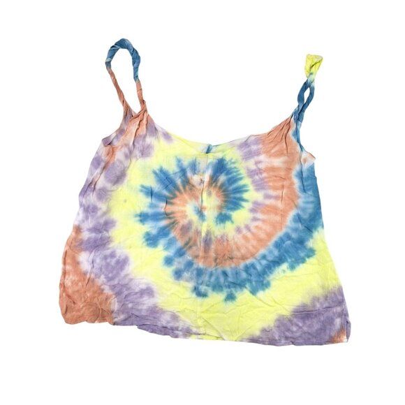Chaser Tie-Dye Twist Strap Cropped Tank Top Women Small Blue Purple Swirl Yellow - Picture 2 of 5